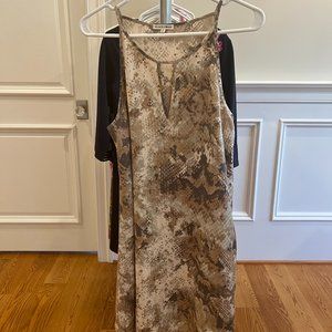 Snakeskin Print Beige Tan Dress with front V-cut out